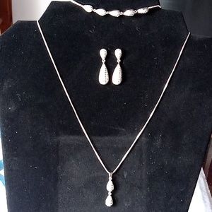 3 Pc Jewelry Set NWIB Siver Tone Encrusted w Crystal